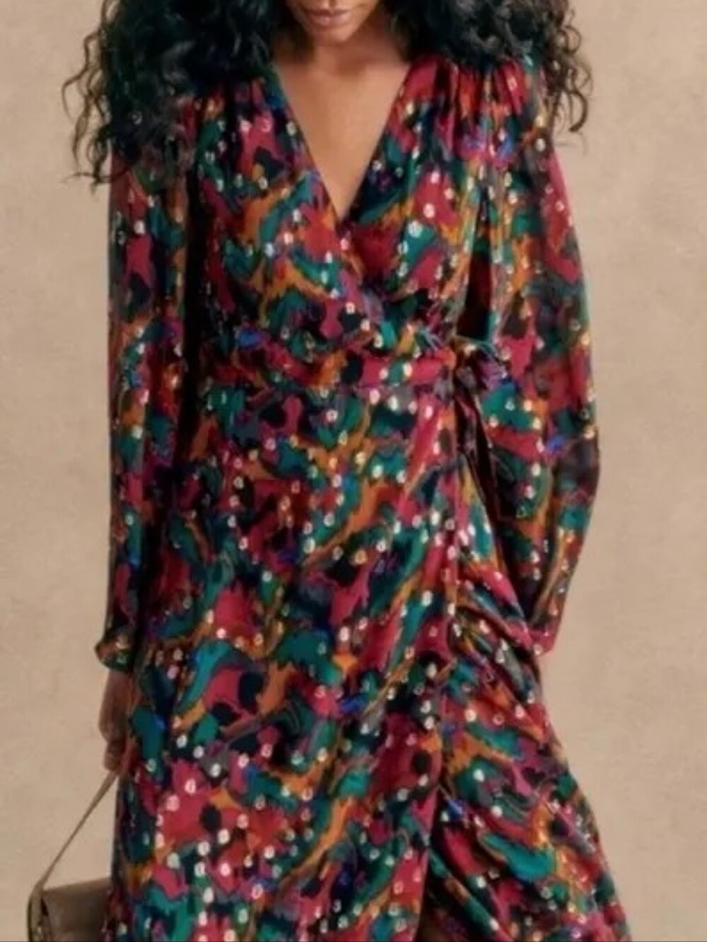 Sezane Linoy Wrap Dress Lucky Print Sz 36